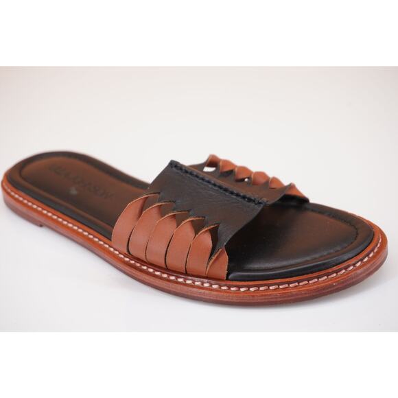 Ulla Johnson Ameya Black Brown Twisted Leather Slide Sandal 37 New Flat $420 - Picture 1 of 12